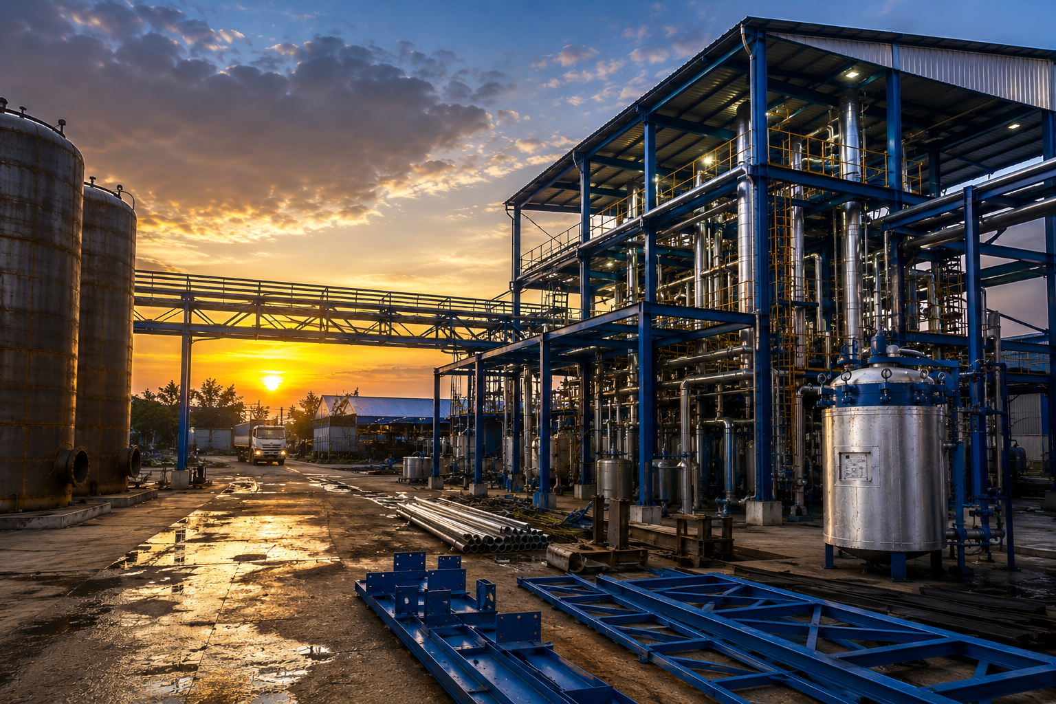 Tank erection and plant structure